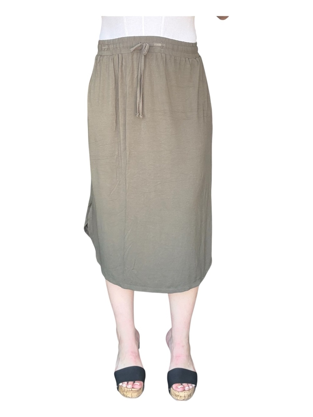 dip NWOT Women’s Olive Drawstring Midi Skirt